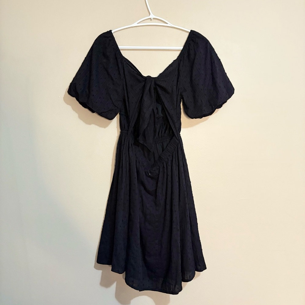 Japna Black Eyelet Cotton Puff Sleeve Open Back Dress – Size Small EUC - Picture 10 of 16